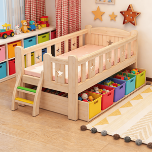 Cama Infantil Ecológica de Madera de Pino Natural Addreen con Barandilla de Seguridad y Escaleras para Dormitorio Infantil - Product Image 1
