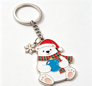 Custom Christmas Metal Keychain Enamel Polar <b>Bear</b> Key Ring Zinc Alloy Holiday Souvenir Promotional Gift - Product Image 1