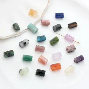 High Quality Natural Stone Rose Quartz Cylinder Charms Double Bail DIY accessory for Earrings Bracelet Necklace