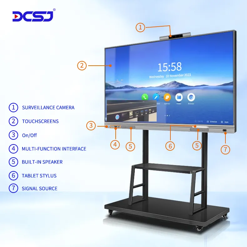 DCSJ 55 65 75 85 100 นิ้วจอแสดงผล LCD สมาร์ทบอร์ดแบบโต้ตอบสําหรับการประชุมการศึกษาโรงเรียน