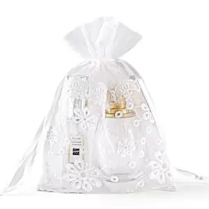 White large wrapping jewelry organza pouch for wedding gifts wholesale