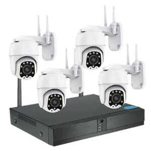 4X ZOOM PTZ 4CH Système de caméra de vidéosurveillance sans fil 3MP WiFi NVR Kit Caméra dôme PTZ extérieure 2 voies Audio Icsee