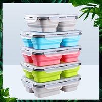Boîte à bento à compartiments divisés Boîte à lunch en silicone Boîte à lunch pliable pour enfants adultes