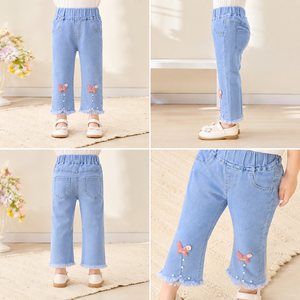 Jeans da <span class=keywords><strong>bambina</strong></span> 2026 Nuovi <span class=keywords><strong>pantaloni</strong></span> estivi a mezza lunghezza per bambini, stile coreano, larghi, sottili, <span class=keywords><strong>cropped</strong></span>, per il commercio estero - Product Image 3