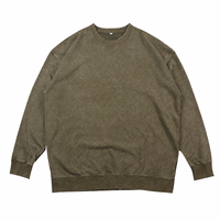 Sweat-shirt unisexe à col rond en coton mélangé, vert armée, 400 g/m², lourd, délavé, vierge, marque privée, vente en gros, streetwear