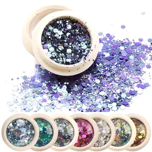 1Box Mixed Size Nail Glitter Powder Polygon DIY 7 Color Sequins For Nail Design Art Decoration Accessories Supplies Professional