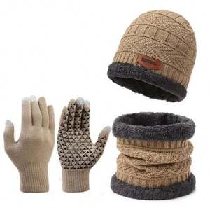 Men's Windproof <b>Hat</b> Outdoor Winter <b>Scarf</b> <b>Gloves</b> Collar Warm Knitted 3pcs-<b>set</b> <b>Hat</b> <b>Set</b> for Cycling - Product Image 2