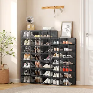 Modern Clear Stackable Shoe Storage Box Foldable Racks Cabinet Plastic Sneaker Box For Shoes Transparent Display Shoe Case