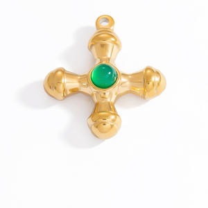 Colgantes de moda, dijes de acero inoxidable chapados en oro de 18 quilates con cruz, luna, flor, corazón, perlas y piedras preciosas para la fabricación de joyas, regalo. - Product Image 4