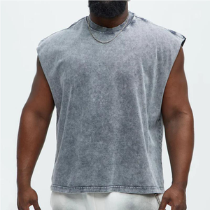 T-shirts graphiques personnalisables de qualité supérieure, lavés à l'acide, 270 g/m², 100 % coton, poids lourd, sans manches, pour hommes, t-shirts unis vierges - Product Image 1