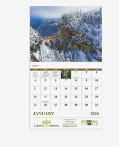 Calendriers 2027 personnalisés avec logo, promotionnels, « Glorious Getaways », agrafés, cadeau, vente en gros, 12 mois, à suspendre, qualité supérieure, excellent - Product Image 2