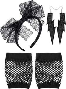 1980s Costume Accessories for Women Lace <strong>Headband</strong> Neon Earrings Fishnet Gloves for <strong>80s</strong> Retro Party Halloween - Product Image 4