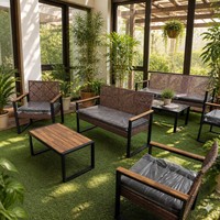 Ensemble de meubles de patio en rotin moderne 4 places, 4 pièces, pour extérieur, balcon, véranda, jardin, pelouse, noir, brun clair