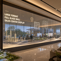 Écran LED transparent grand format pour centre de vente immobilière, affichage sur mur de verre, projet d'affichage mural en verre