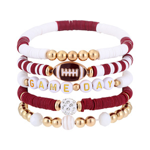 Pulsera de <span class=keywords><strong>rugby</strong></span> multicapa con dijes de colores de equipo para aficionados a la NCAA y la <span class=keywords><strong>NFL</strong></span>, joyería deportiva para aficionados, juego de pulseras de fútbol americano apilables. - Product Image 5