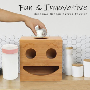 กล่องเก็บถุงขยะไม้ 10.2 นิ้ว ติดผนัง ออแกไนเซอร์ในครัว ดีไซน์หน้ายิ้ม โซลูชั่นการจัดเก็บแบบใช้ซ้ำได้ - Product Image 3
