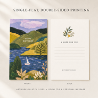 Cartes de vœux d'anniversaire sur le thème des paysages artistiques, cartes en papier plat imprimées recto-verso personnalisées avec espace pour messages personnels