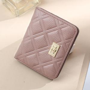 Top-Grain Cowhide Short <b>Wallet</b> for Women, Genuine Leather, Fashionable Diamond Quilted Buckle, <b>Card</b> <b>holder</b>, Ultra-Thin Coin Purs - Product Image 4