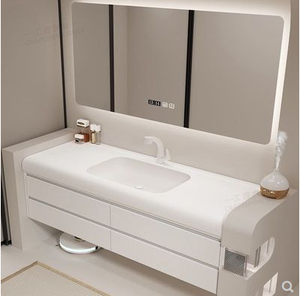 Modern arc countertop integrated basin oak solid wood bathroom cabinet combination hand wash basin - Product Image 2