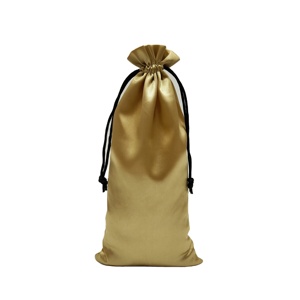 Sac de rangement anti-poussière en satin doré, sac à cordon en soie marron personnalisé pour perruque - Product Image 1