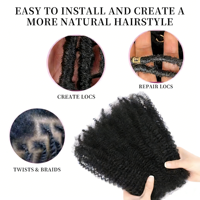 Extensions de cheveux synthétiques Afro Kinky pour tresses, réparation de dreadlocks et locks, torsades serrées, trame simple, fibre haute température, pré-étirées