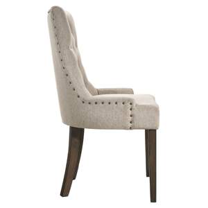 DB Home <b>Office</b> Arm <b>Chair</b> <b>Beige</b> and Weathered Oak Tufted Back Parson Set of 2 Antique Design Leather Furniture for Living Room - Product Image 4