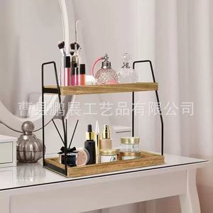 Double Layer Iron Wood Storage Rack Kitchen Organizer <b>Desktop</b> Wooden <b>Shelf</b> For Kitchenware Bathroom Vanity Storage - Product Image 5