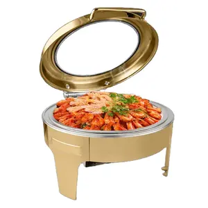 Commercial Hotel 6L Gold Stainless Steel Roll Top Buffet Chafing Dish Fast Food Warmer