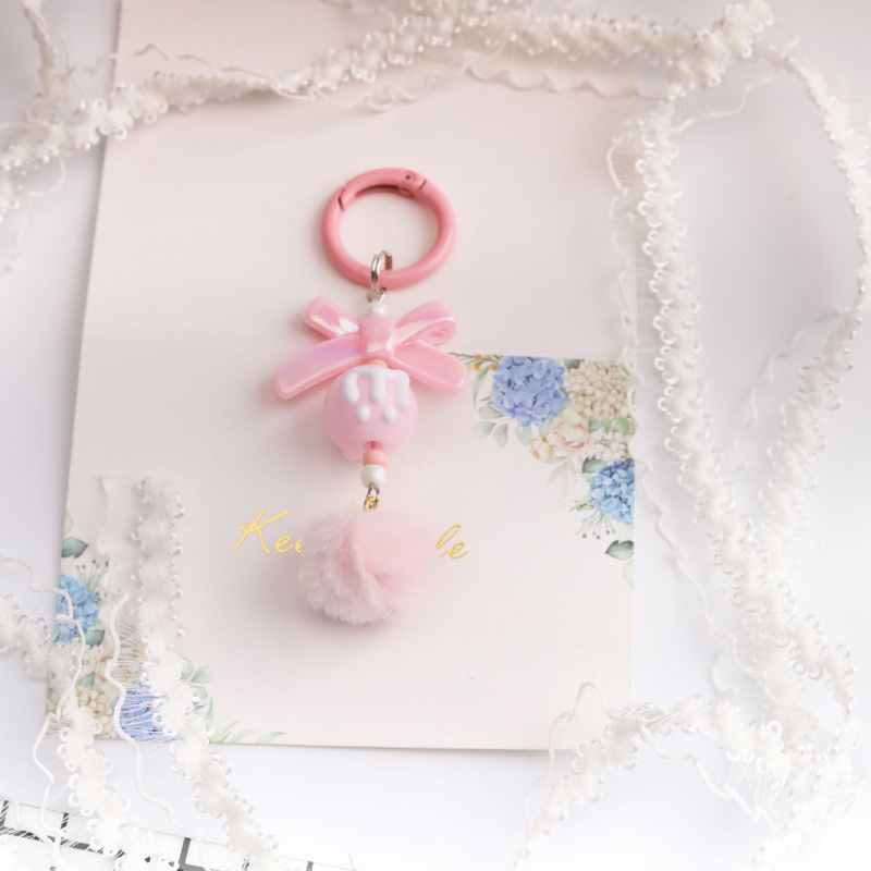 Porte-clés pompon M-bead sans clous - Rose