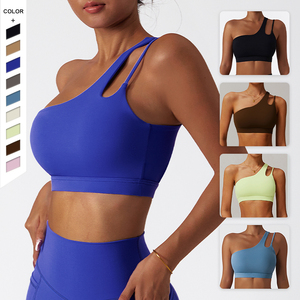 2024 nouvelles Oblique unique épaule beauté dos haute Stretch sensation nue soutien-gorge de sport pour les femmes course Fitness Yoga soutien-gorge - Product Image 6