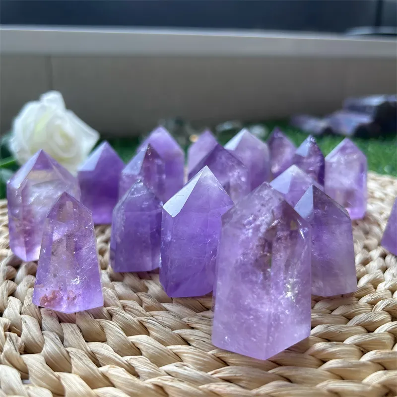 wholesale natural purple crystal tower healing stones amethyst points for fengshui