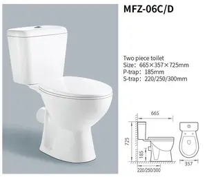 Medyag Eco Wash Down Bulat Keramik, Dua Bagian Toilet P Perangkap Commode Toilet Kamar Mandi WC Lemari Air