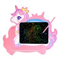 Tablette d'écriture LCD Licorne pour enfants, bloc-notes graphique de dessin animé, design mignon, portable, cadeau scolaire idéal, rose, bleu, à une touche