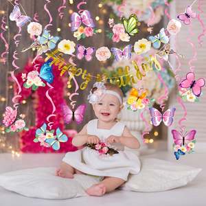 Sunbeauty Set di 22 Decorazioni per Festa di <span class=keywords><strong>Compleanno</strong></span> a Tema Farfalla, Striscione '<span class=keywords><strong>Buon</strong></span> <span class=keywords><strong>Compleanno</strong></span>', Spirali Appese, Decorazioni Rosa con Farfalle - Product Image 3