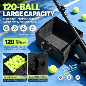 Chariot de collecte de balles grande capacité en gros, roues universelles, cadre métallique, panier en tissu Oxford 600D, capacité 120 balles, <span class=keywords><strong>tennis</strong></span> et <span class=keywords><strong>padel</strong></span> - Product Image 5