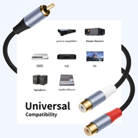 Câble adaptateur audio RCA Y 2 en 1 tressé en PVC de 0,5 m, 1 mâle 2 femelles, double blindage, pour amplificateur, caméra, TV, home cinéma