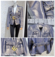 Veste en cuir de mouton véritable gaufré crocodile pour femme, avec ceinture à boucle dorée, poches à rabat, bleu noir, style motard court, automne hiver
