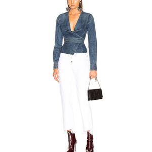 Chaqueta Vaquera de Mezclilla para Mujer, Estilo Elegante y Ejecutivo, Lavado Ácido Vintage, Corte Recortado, Escote en V Profundo - Product Image 5