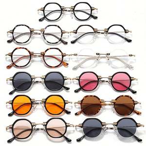 Vente en gros de lunettes de soleil rétro pour hommes et femmes, verres transparents anti-lumière bleue, style punk, petites lunettes rondes pour hommes et femmes - Product Image 4