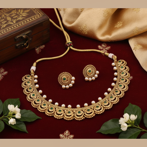 Ensemble de collier vert traditionnel SFNECK77 pierre Pota plaquée or bijoux fins - Product Image 3