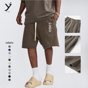 Pantalones cortos lavados con borde de corte callejero retro de 420g para hombre para ropa deportiva informal - Product Image 2