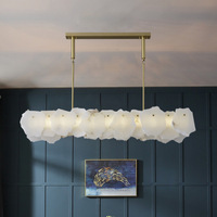 Lampe suspendue moderne en albâtre pour salle à manger, rectangulaire, en laiton, éclairage LED de luxe, finition marbre, hauteur réglable pour la maison