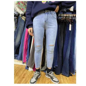 Celana Jeans Wanita dengan Legging Pinggang Tinggi, Celana Jins Katun Spandex untuk Wanita Grosir