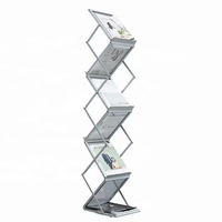 Présentoir de magazines A4 pliable au sol en métal acrylique Porte-brochures de magazines en métal