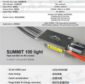 Controlador Electrónico de Velocidad DUALSKY SUMMIT 100 Light 100A para Aviones de Ala Fija con BEC para Aviones 3D/F3A de 12 Canales FPV - Product Image 4