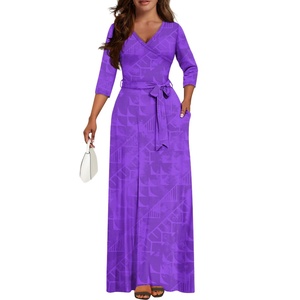 Venta al por mayor Popular <span class=keywords><strong>Marquesan</strong></span> estilo polinesio tatuaje personalizado ecológico Casual Formal Normcore mujer vestido largo con cuello en V - Product Image 1