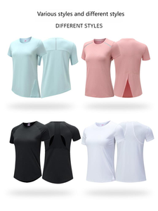 Moda Cool Feeling transpirable deportes manga corta logotipo personalizado 90% poliéster 10% Spandex Silm-Fit Yoga Fitness camiseta - Product Image 2