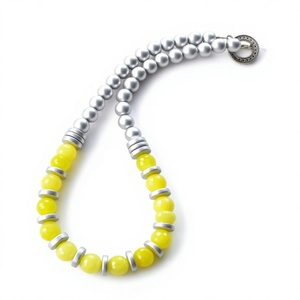 Vintage <b>Blue</b> Silver Resin Bead <b>Necklace</b> Fancy Stylish Round Statement Unique Jewelry Handmade Crafts Wedding Gifts for Women - Product Image 2