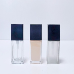 Custom Makeup 30ml Empty Square Cosmetic Packaging Transparent Frosted Liquid Foundation Glass <b>Bottle</b> With <b>Pump</b> - Product Image 2