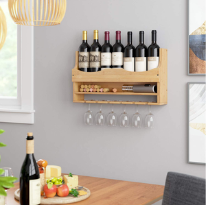 Portabottiglie <span class=keywords><strong>da</strong></span> <span class=keywords><strong>Parete</strong></span> in Bambù, Supporto per Bottiglie di Vino in Legno - Product Image 2